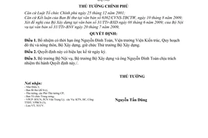 Quyết định 1314/QĐ-TTg bổ nhiệm ông Nguyễn Đình Toàn giữ chức Thứ trưởng Bộ Xây dựng