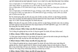 Thông tư 171/2009/TT-BTC sửa đổi Quy chế thi cấp Chứng chỉ kiểm toán viên kế toán hướng dẫn Quyết định 94/2007/QĐ-BTC