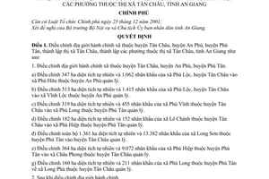 Nghị quyết 40/NQ-CP điều chỉnh địa giới hành chính xã thuộc huyện Tân Châu,An Phú, Phú Tân,lập thị xã Tân Châu,phường thuộc thị xã Tân Châu, An Giang