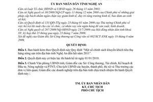 Quyết định 75/2009/QĐ-UBND chính sách khuyến khích tiêu thụ hàng nông sản trên địa bàn tỉnh Nghệ An đến hết năm 2011