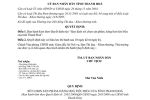 Quyết định 2892/2009/QĐ-UBND xét chọn sản phẩm hàng hoá tiêu biểu Thanh Hóa