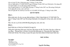 Quyết định 1344/QĐ-TTg điều chỉnh mức cho vay học sinh, sinh viên