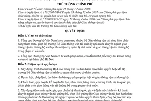 Quyết định 107/2009/QĐ-TTg chức năng, nhiệm vụ, quyền hạn cơ cấu tổ chức Tổng cục đường bộ Việt Nam thuộc Bộ Giao thông vận tải