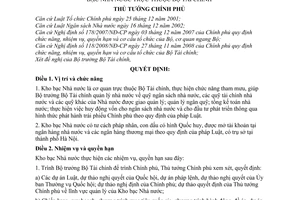 Quyết định 108/2009/QĐ-TTg chức năng, nhiệm vụ, quyền hạn cơ cấu tổ chức Kho bạc Nhà nước thuộc Bộ Tài chính
