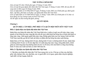 Quyết định 109/2009/QĐ-TTg quy định quân hiệu, cấp hiệu, phù hiệu lễ phục Quân đội nhân dân Việt Nam