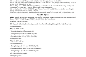 Quyết định 51/2009/QĐ-UBND sửa đổi bảng đơn giá các loại cây trồng trên địa bàn tỉnh Kon Tum