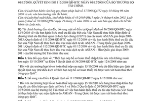 Thông tư 173/2009/TT-BTC sửa đổi Quyết định 36/2008/QĐ-BTC 111/2008 112/2008 Biểu thuế ưu đãi đặc biệt VN mậu dịch tự do ASEAN–Hàn Quốc 2009-2011