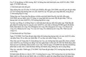 Thông báo 1602/TB-DPMT tình hình dịch cúm A H1N1