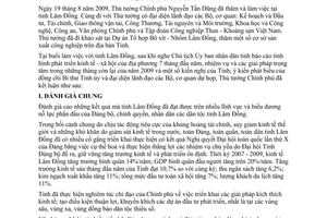 Thông báo 267/TB-VPCP kết luận Thủ tướng Nguyễn Tấn Dũng làm việc lãnh đạo tỉnh Lâm Đồng