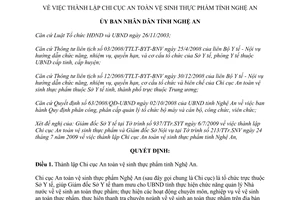 Quyết định 76/2009/QĐ-UBND thành lập chi cục an toàn vệ sinh thực phẩm Nghệ An