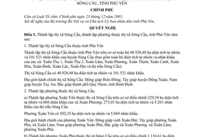 Nghị quyết 42/NQ-CP thành lập thị xã Sông Cầu, thành lập phường thuộc thị xã Sông Cầu, tỉnh Phú Yên