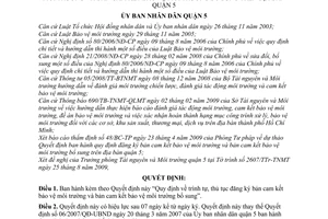 Quyết định 04/2009/QĐ-UBND trình tự, thủ tục đăng ký bản cam kết bảo vệ môi trường bổ sung quận 5