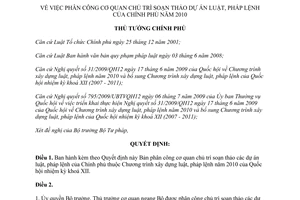 Quyết định 1390/QĐ-TTg năm 2009 phân công cơ quan chủ trì soạn thảo dự án luật
