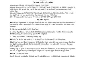 Quyết định 49/2009/QĐ-UBND mức thu lệ phí cấp bản sao, lệ phí chứng thực