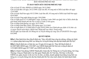 Quyết định 97/2009/QĐ-UBND Quy chế phối hợp công tác phòng, chống vi phạm pháp luật lĩnh vực thông tin truyền thông thành phố Hà Nội