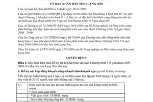 Quyết định 11/2009/QĐ-UBND mức hỗ trợ Dự án phát triển sản xuất Chương trình 135