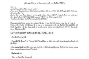 Công văn 4644/SYT-NVY phân tuyến điều trị Cúm A(H1N1)