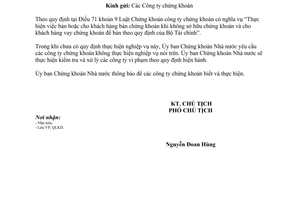 Công văn 1748/UBCK-QLKD tuân thủ quy định của Luật Chứng Khoán