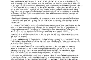 Công văn 160/BXD-KHTC  báo cáo tình hình triển khai thực hiện dự án, công tác giải ngân vốn đầu tư xây dựng thuộc kế hoạch năm 2009