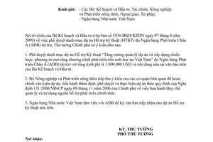 Công văn 1532/TTg-QHQT phê duyệt danh mục Dự án Hỗ trợ Kỹ thuật  Ngân hàng Phát triển Châu Á tài trợ