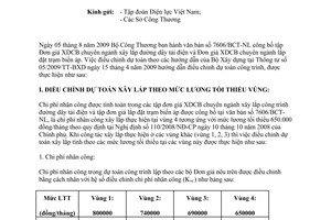 Công văn 8571/BCT-NL hướng dẫn điều chỉnh đơn giá xây dựng cơ bản chuyên ngành xây lắp ĐZ và lắp đặt TBA theo công văn 7606/BCT-NL