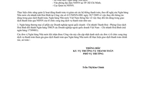 Công văn 6053/NHNN-TT thông báo thay đổi tên giao dịch