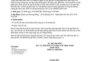 Công văn 6656/BGDĐT-CTHSSV tập huấn về công tác phòng chống đại dịch cúm A(H1N1) trong trường học