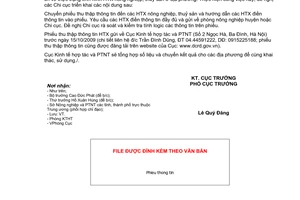 Công văn 397/KTHT-HTTT thu thập thông tin các Hợp tác xã nông nghiệp, thuỷ sản trên địa bàn