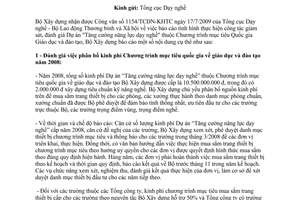 Công văn 354/BXD-TCCB giám sát đánh giá dự án Tăng cường năng lực dạy nghề