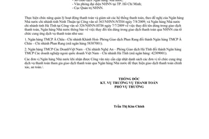 Công văn 6202/NHNN-TT thông báo thay đổi tên giao dịch