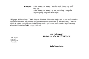 Công văn 6236/LĐTBXH-DN học phí, phí tuyển sinh học nghề