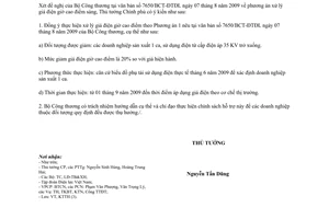 Công văn 1427/TTg-KTTH giá điện giờ cao điểm