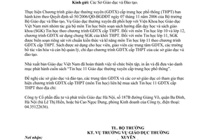 Công văn 7295/BGDĐT-GDTX hướng dẫn sử dụng sách giáo khoa môn tin học theo chương trình giáo dục thường xuyên cấp trung học phổ thông