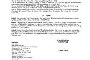 Thông tư 27/2009/TT-BTTTT Quy hoạch kênh tần số vô tuyến điện Việt Nam nghiệp vụ cố định lưu động mặt đất 30–30000 MHz