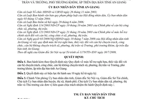 Quyết định 29/2009/QĐ-UBND mức hỗ trợ nghỉ hưu thôi việc cán bộ chuyên trách công chức không chuyên trách xã phường thị trấn tỉnh An Giang