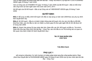 Quyết định 50/2009/QĐ-UBND điều chỉnh vốn đầu tư xây dựng cơ bản 2009  Bà Rịa