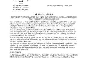 Kế hoạch 508/KH-BGDĐT-BVHTTDL-TƯĐTN- HLHPNVN-HKHVN phối hợp thực hiện phong trào