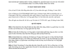 Quyết định 41/2009/QĐ-UBND nhiệm vụ quyền hạn cơ cấu tổ chức Sở Khoa học Công nghệ Tây Ninh