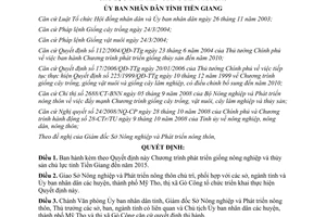 Quyết định số 2746/QĐ-UBND năm 2009 giống cây trồng vật nuôi thủy sản chủ lực Tiền Giang