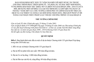 Quyết định 101/2009/QĐ-TTg định mức đầu tư 2010 chương trình phát triển KT-XH xã đặc biệt khó khăn vùng thiểu số miền núi giai đoạn 2006-2010