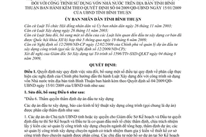 Quyết định 48/2009/QĐ-UBND sửa đổi quy định phân cấp thực hiện NĐ CP hướng dẫn Luật Xây dựng công trình vốn NN tỉnh Bình Thuận kèm 04/2009/QĐ-UBND