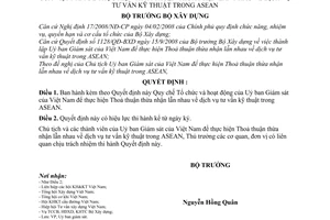 Quyết định 821/QĐ-BXD Quy chế tổ chức hoạt động Uỷ ban Giám sát Việt Nam thoả thuận thừa nhận lẫn nhau dịch vụ tư vấn kỹ thuật ASEAN