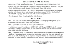 Quyết định 22/2009/QĐ-UBND xét cho sử dụng thẻ đi lại doanh nhân APEC Hải Dương