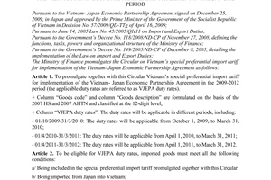 Circular No. 158/2009/TT-BTC promulgating Vietnam’s special import tariff for
