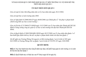 Quyết định 2315/2009/QĐ-UBND phối hợp quản lý môi trường vệ sinh đô thị Quận 1 Hồ Chí Minh