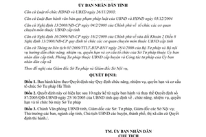 Quyết định 21/2009/QĐ-UBND Chức năng nhiệm vụ quyền hạn cơ cấu tổ chức của Sở Tư pháp Hà Tĩnh