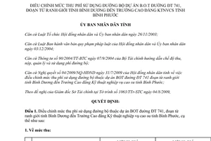 Quyết định 34/2009/QĐ-UBND phí sử dụng đường bộ đường ĐT 741 Bình Phước