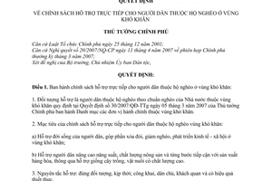 Quyết định 102/2009/QĐ-TTg chính sách hỗ trợ trực tiếp người dân thuộc hộ nghèo vùng khó khăn