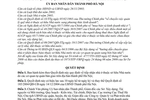 Quyết định 98/2009/QĐ-UBND tiếp nhận nhà ở thuộc sở hữu Nhà nước cơ quan tự quản bàn giao thành phố Hà Nội