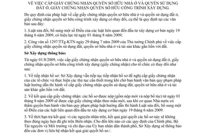 Thông báo 7246/TB-SXD-QLN&CS cấp giấy chứng nhận quyền sở hữu nhà ở  đất ở giấy công trình xây dựng